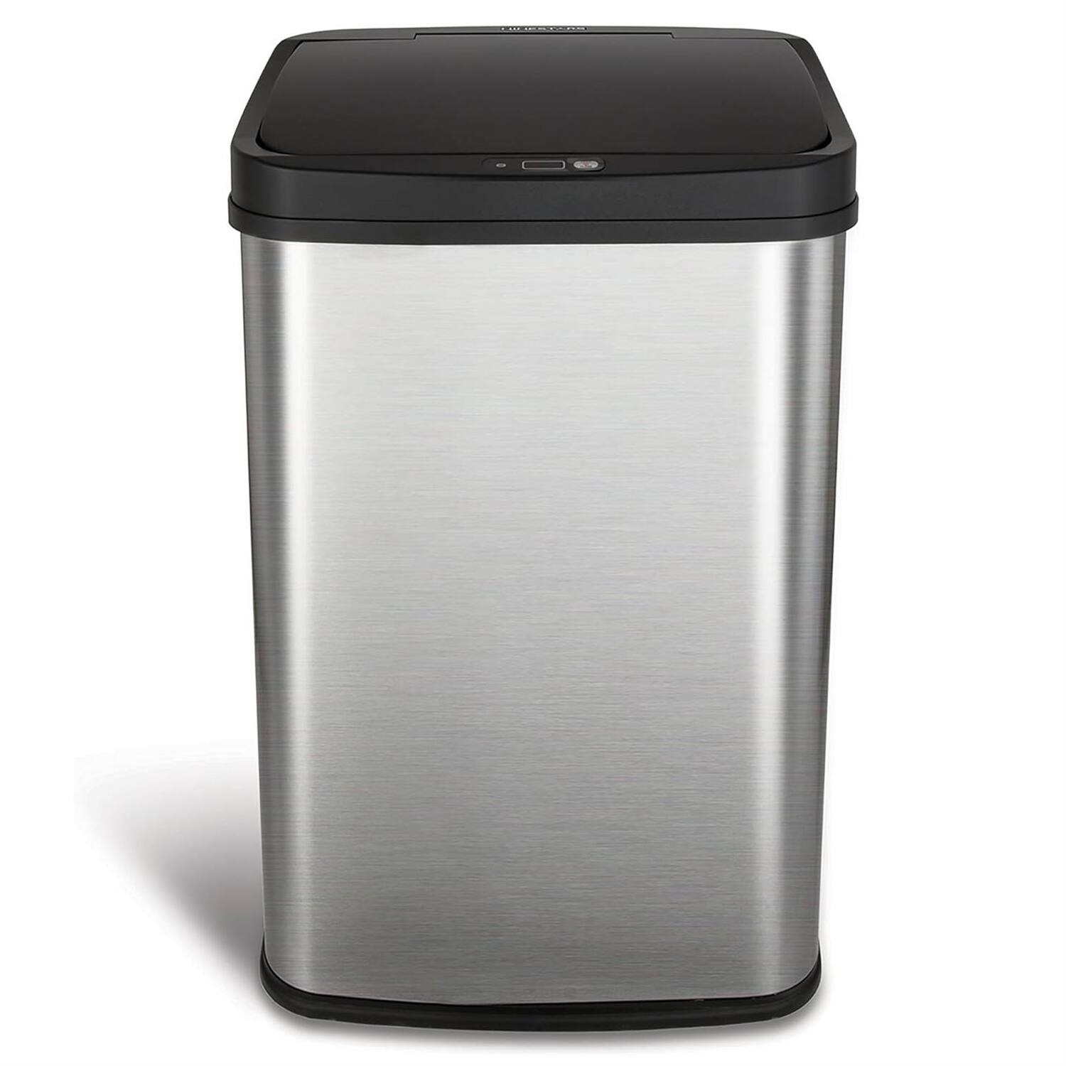 Angle. Hivvago - Silver/Black 13-Gallon Stainless Steel Kitchen Trash Can with Motion Sensor Lid - Silver.