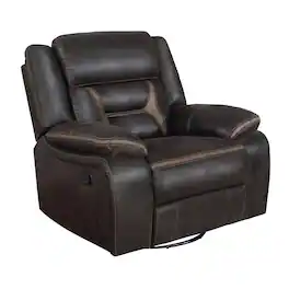 Manhattan Lane - Jake 41 Inch Gliding Manual Recliner, Pillowtop, Faux Leather - Brown