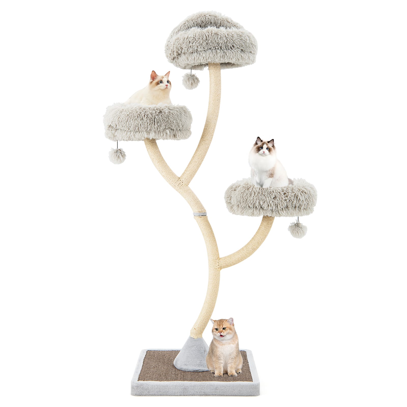 Costway - Cat Tree Tower 70" Multi-Level Kitten Activity Center with 3 Perches & Balls - Gray