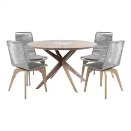 Armen Living - Sachi and Island Outdoor 5 Piece Light Eucalyptus and Concrete Dining Set - Gray