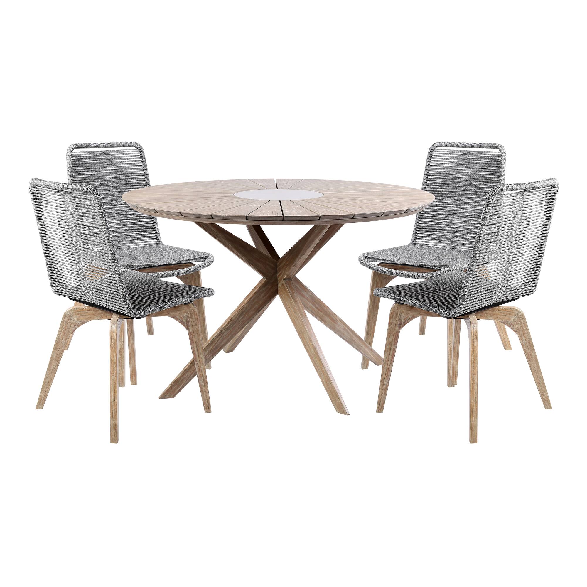 Front. Armen Living - Sachi and Island Outdoor 5 Piece Light Eucalyptus and Concrete Dining Set - Gray.