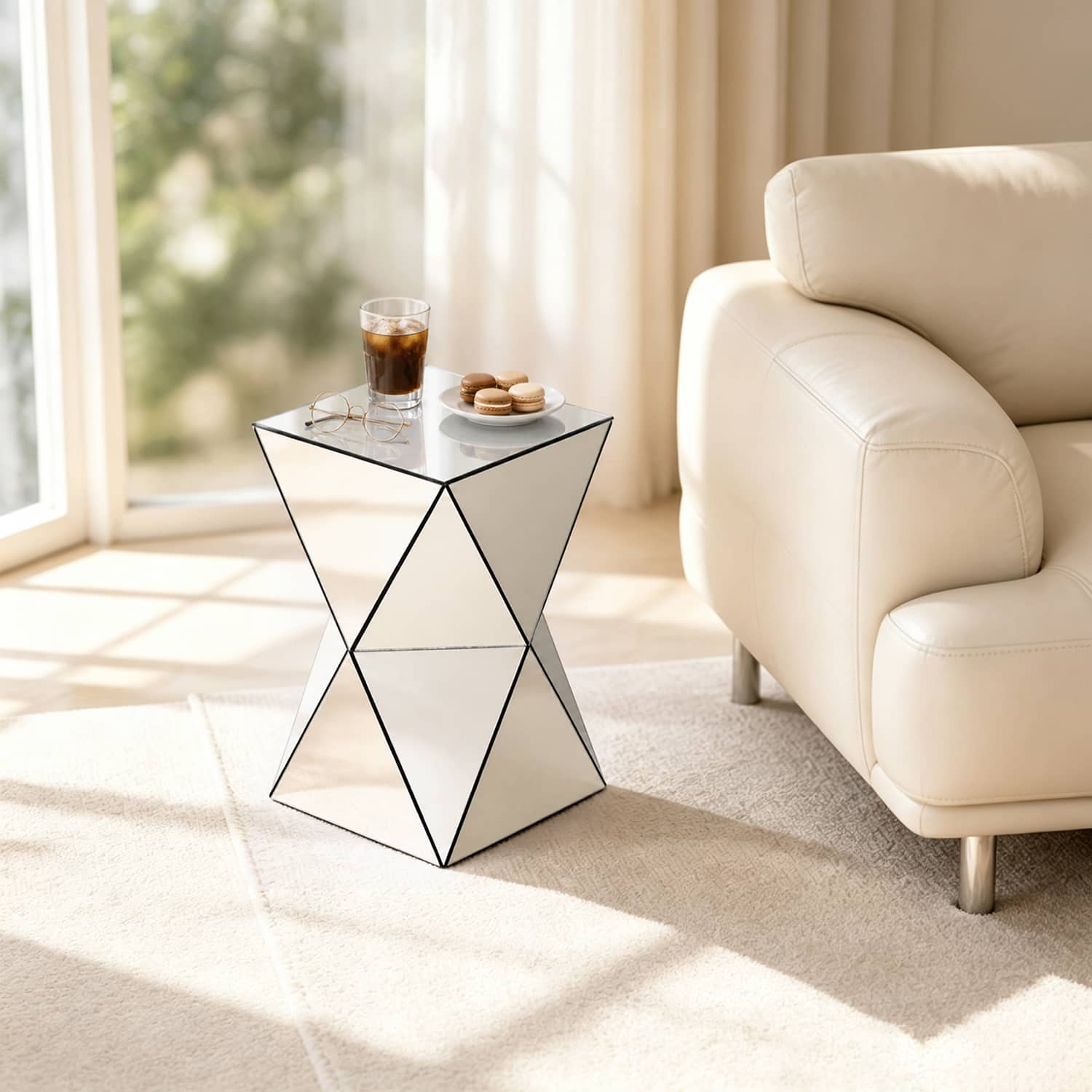 Loheer - Mirrored Side Table Geometric End Table Accent Table Modern Nightstand for Living Room Bedroom - Silver price history on PriceWatchPro