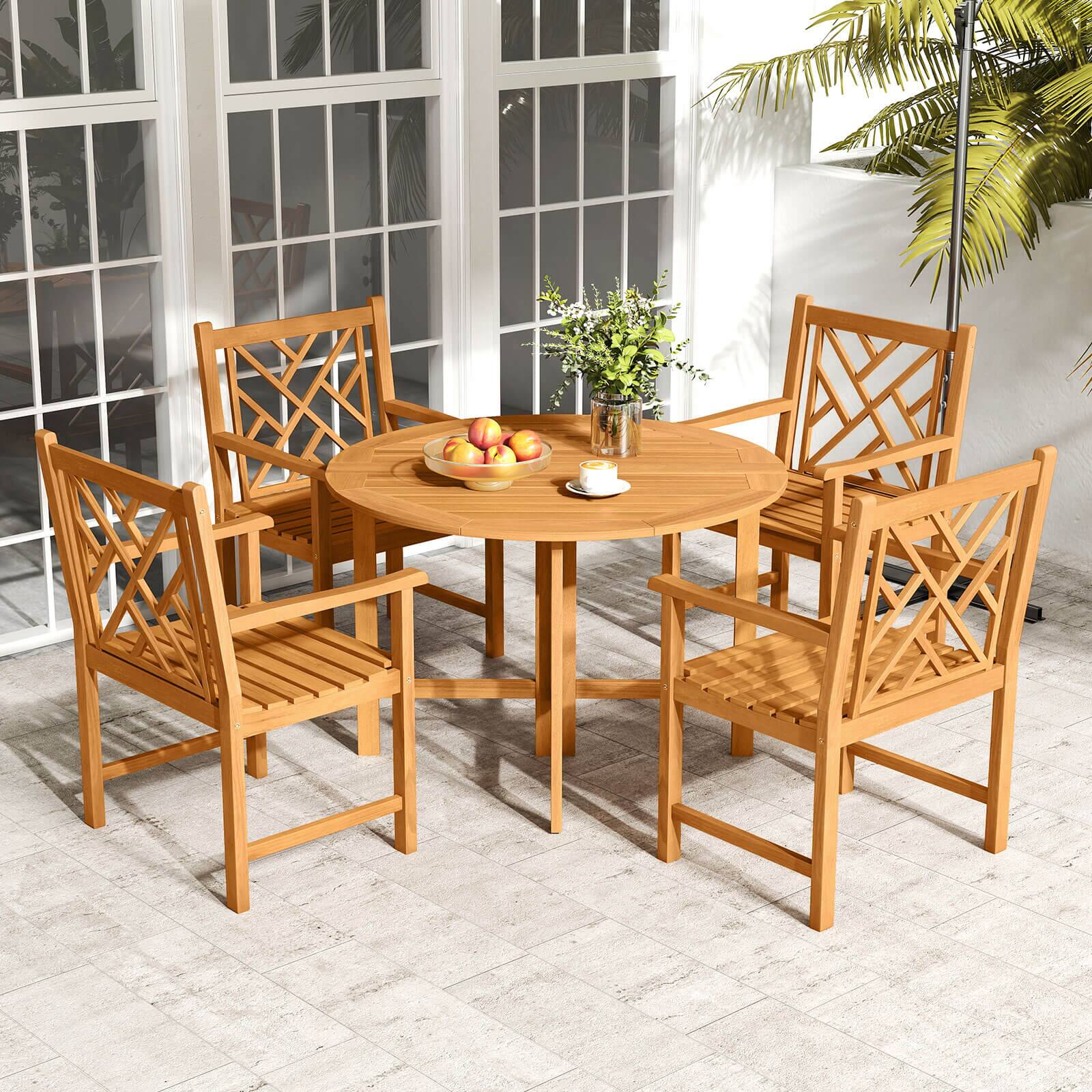 Alt View 3. Costway - Costway Outdoor Dining Chairs Set of 4 Acacia Wood Slatted Patio Chairs with Armrests - Natural.