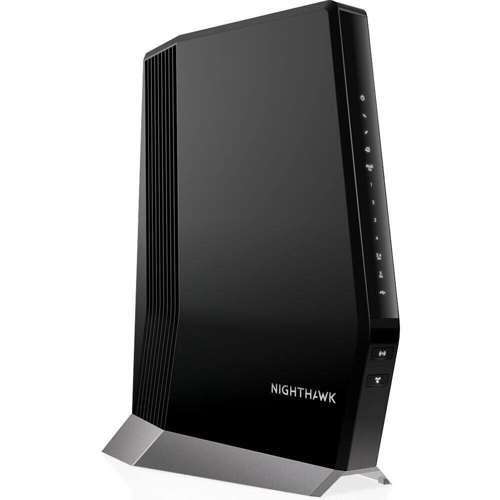 Front. NETGEAR - CAX80-100NAR Nighthawk AX6000 6Gbps DOCSIS 3.1 WiFi 6 Cable Modem - Refurbished Excellent - Black.