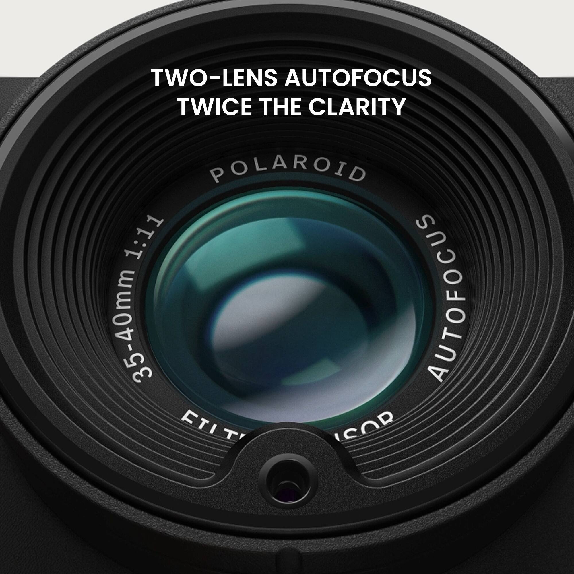 TWO-LENS AUTOFOCUS  
TWICE THE CLARITY  
POLAROID  
1:1.1  
35-40mm AUTOFOCUS  
FTI T  
ISOR