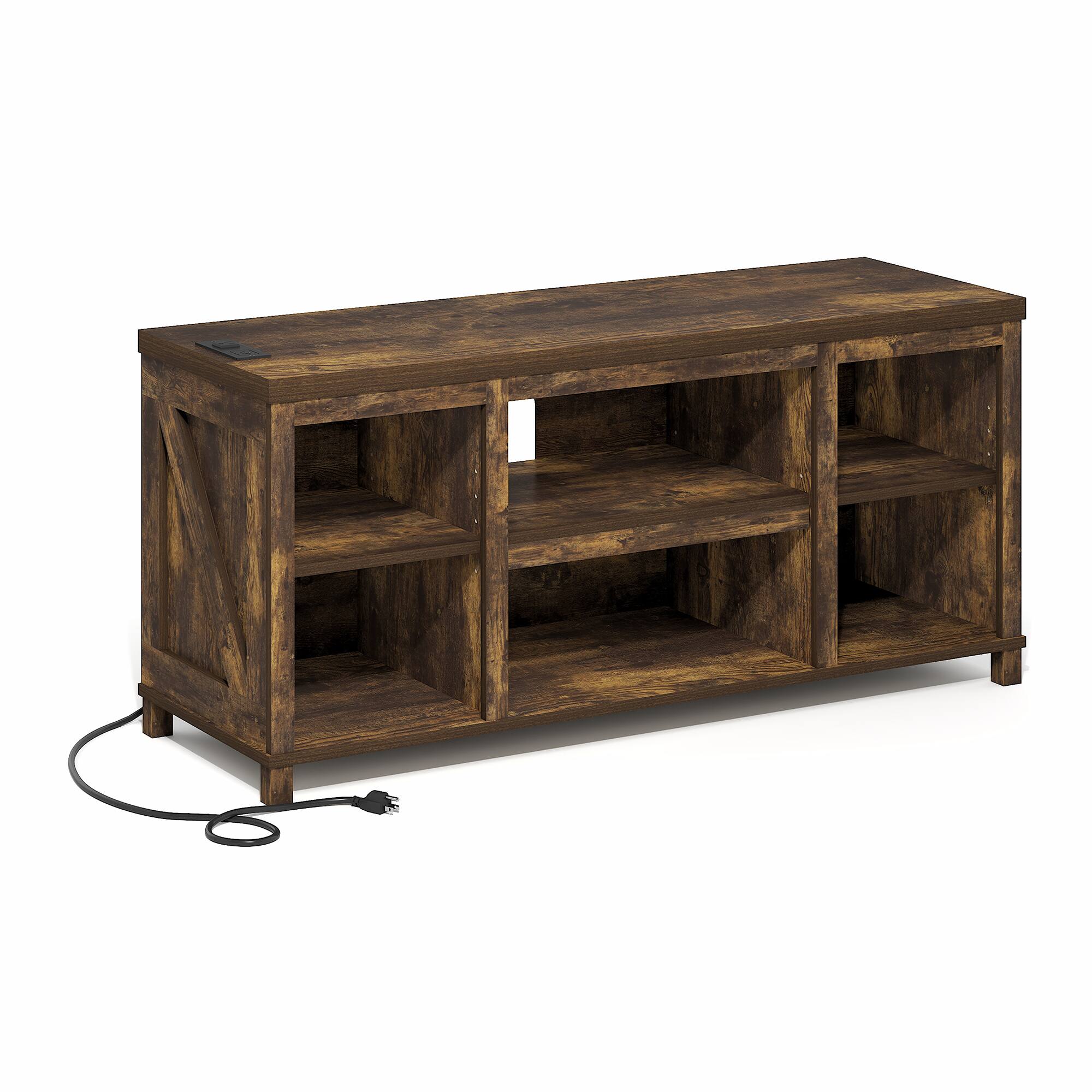 Alt View 4. Furinno - FARMHOUSE TV Stand with Charging Station, Entertainment Center, TV Console for TVs up to 55 In, for Living Room, Bedroom - Amber Pine.