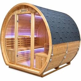 RYHNUYNE - 9000W Outdoor Sauna Room, 240V Carbonized Spruce, 4-6 Person, 203 cm, Metal Stove, LED Lights - Ameican White Oak
