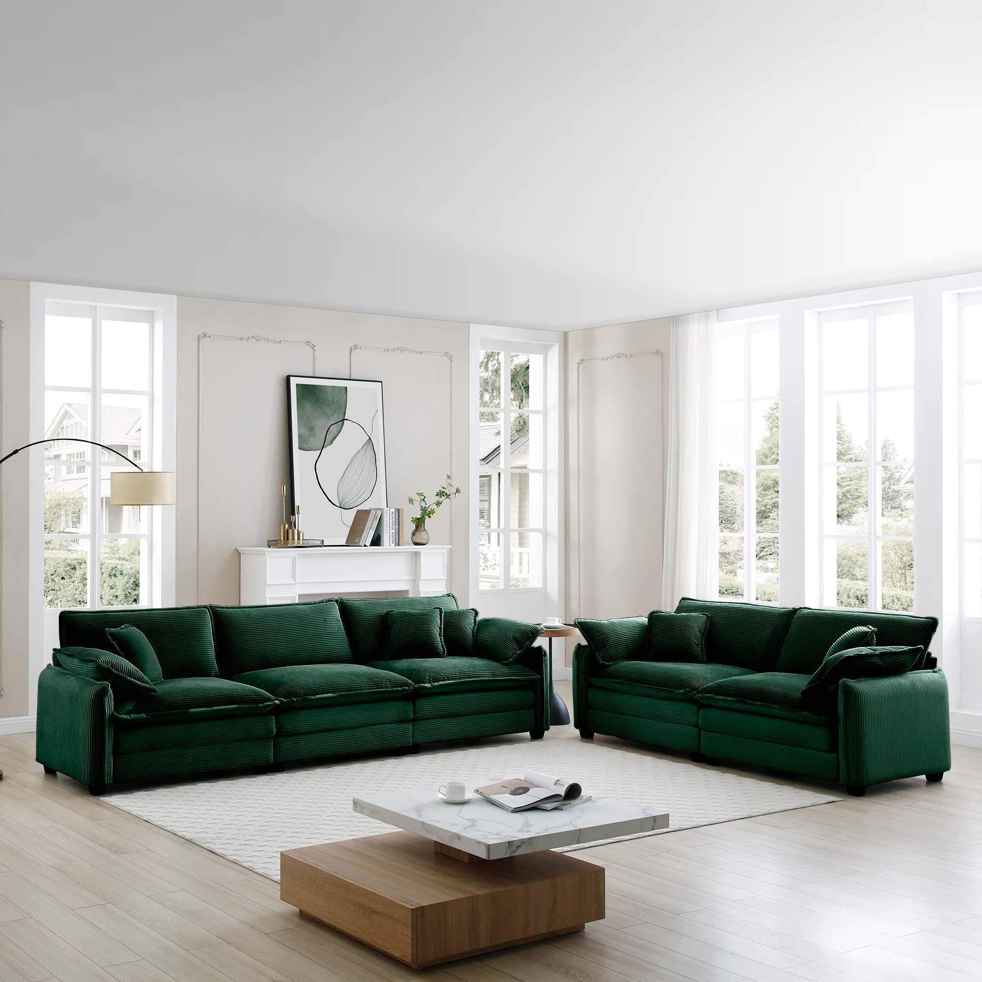 Angle. LOVMOR - Family sofa set Deep Seat Sofa Warm Sofa for Home Cinema and Living Room One 2Seater Sofa and One 3Seater SofaGreen - Green.