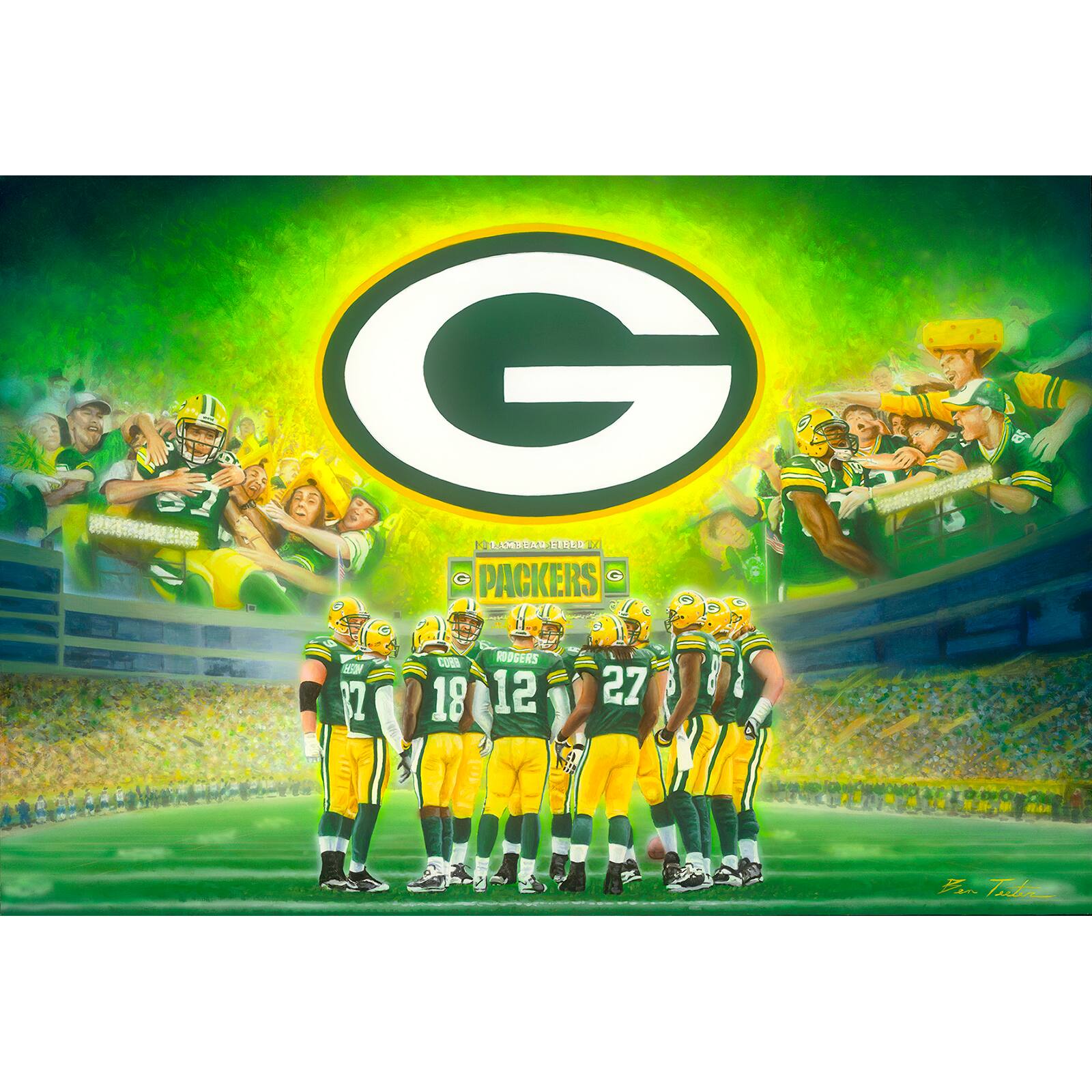 Green Bay Packers "Cheese Heads Rejoice" Fine Art Canvas Print 28" x 40" by Artist Ben Teeter