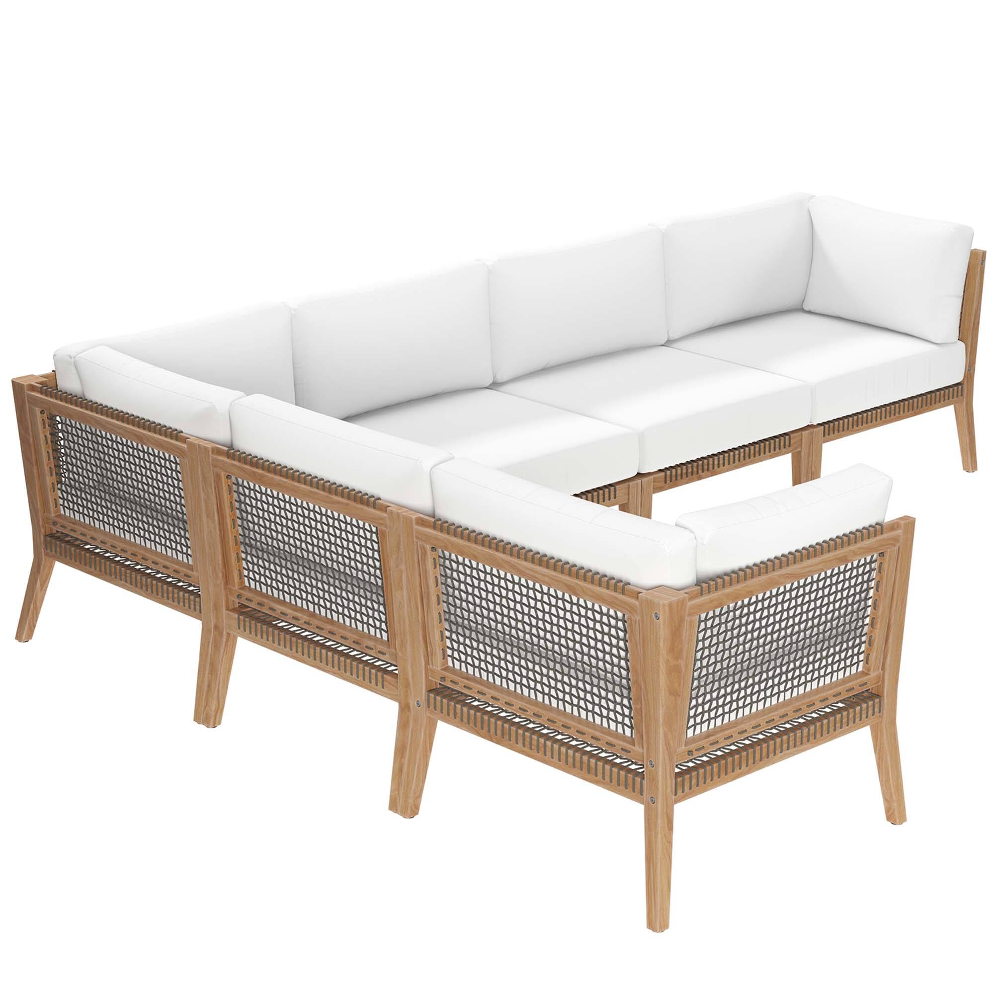 Left. Modway - Clearwater 6-Piece Outdoor Patio Teak Wood Sectional Sofa by Modway - Gray White.
