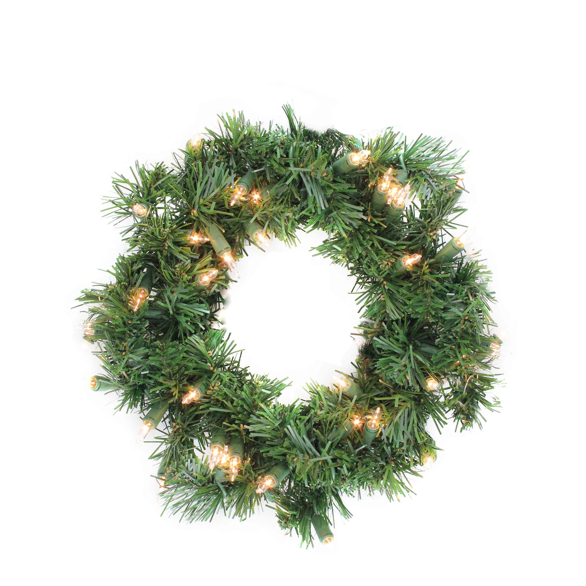 Front. Allstate - Pre-Lit Artificial Deluxe Windsor Pine Christmas Wreath - 10" - Clear Lights - Green.