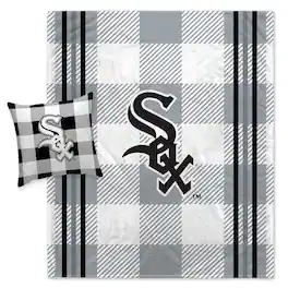 Pegasus - Chicago White Sox Gray Plaid Stripes Blanket and Pillow Combo Set - Multicolor