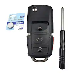HQRP - Folding Flip Key Fob Shell Case, 4-Button Remote Housing, CR2032 Battery, VW Beetle Jetta Golf Passat - Black