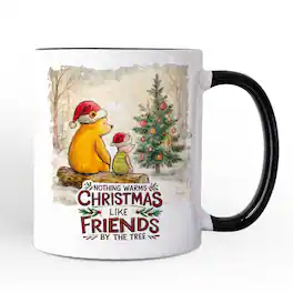 OrnamentallyYou - Nothing Warms Christmas Like Friends Pooh Bear Mug, Heartwarming Holiday Gift - White