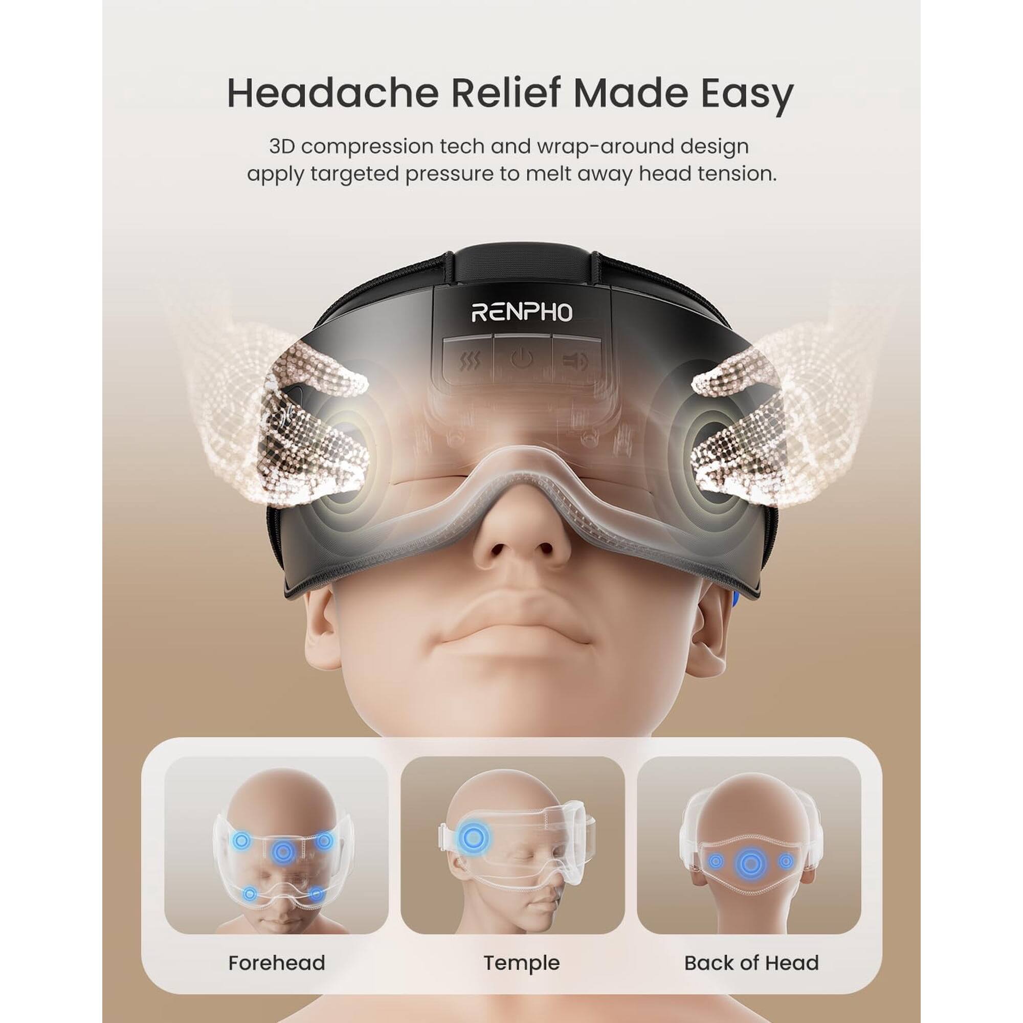 Headache Relief Made Easy

3D compression tech and wrap-around design apply targeted pressure to melt away head tension.

RENPHO

Forehead
Temple
Back of Head