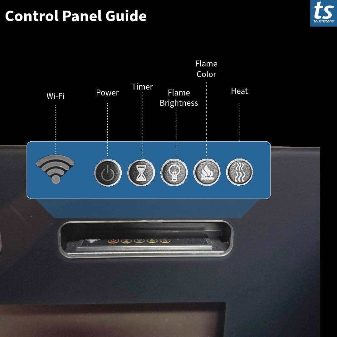 Control Panel Guide

- Wi-Fi
- Power
- Timer
- Flame Brightness
- Flame Color
- Heat