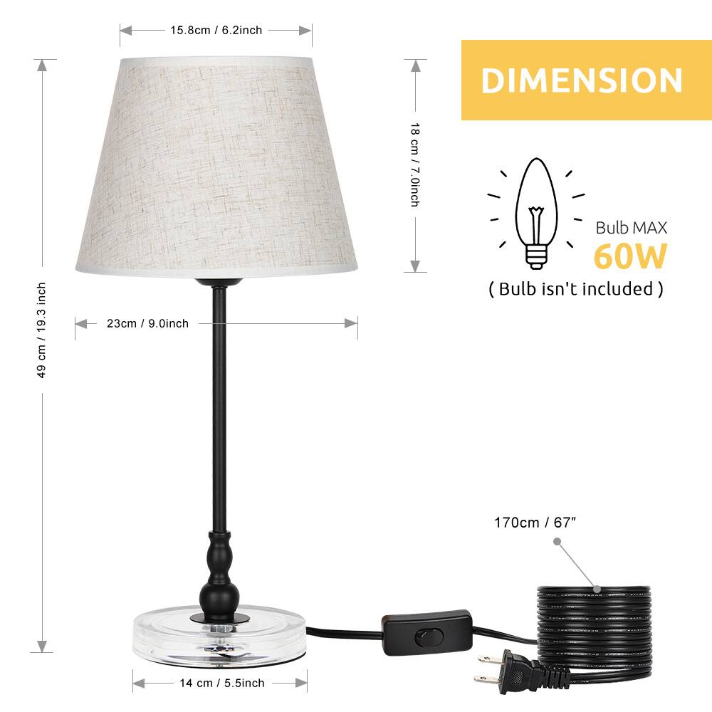 15.8cm / 6.2inch  
19.3cm / 7.6inch  
23cm / 9.0inch  
18cm / 7.0inch  
14cm / 5.5inch  
170cm / 67"  

DIMENSION  
Bulb MAX 60W (Bulb isn't included)