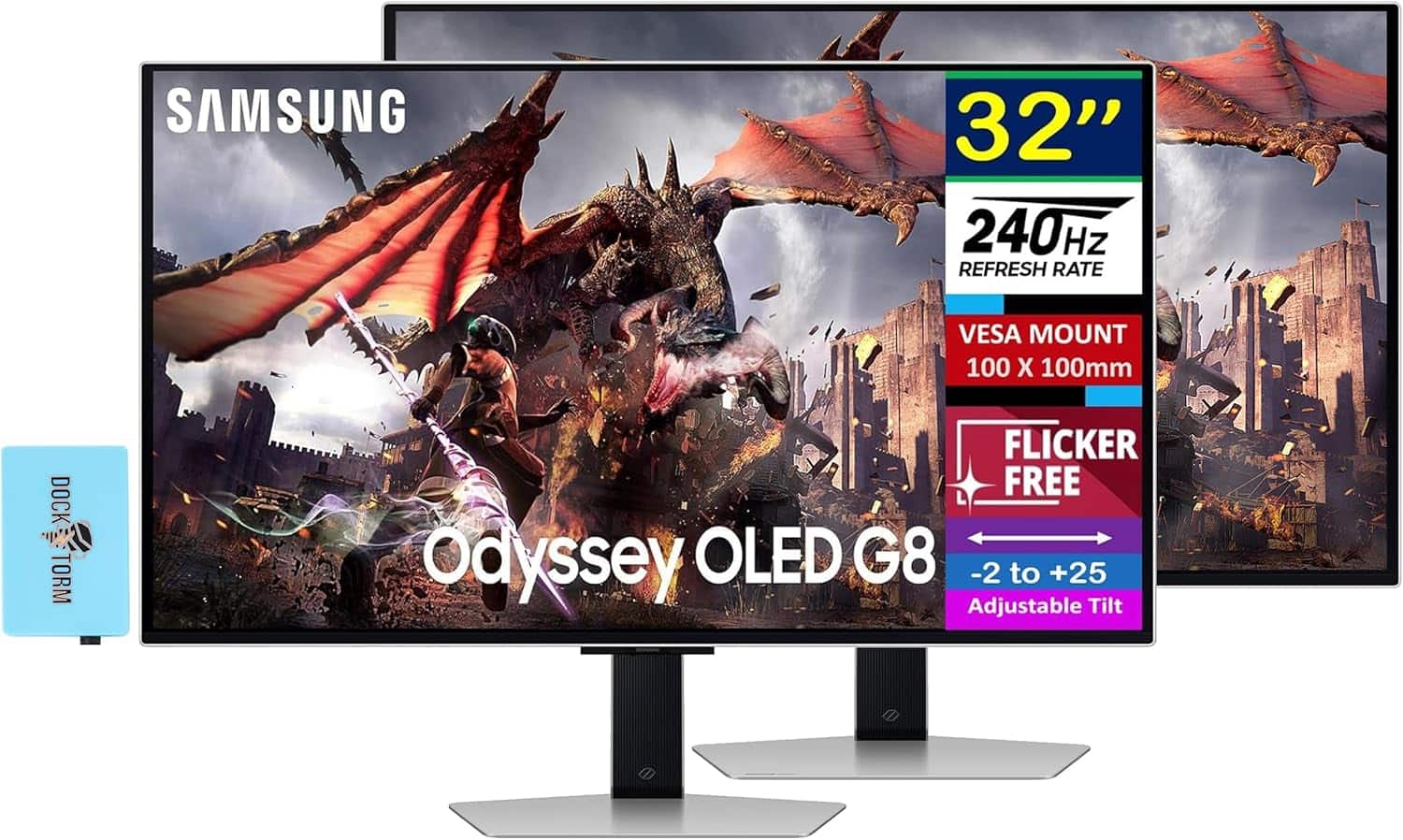 Samsung - 32" Gaming Monitor with HDR10, 240Hz 4K UHD Display, VESA Mount, HDMI, DisplayPort & DKZ Hub Color 2 Pack - Silver