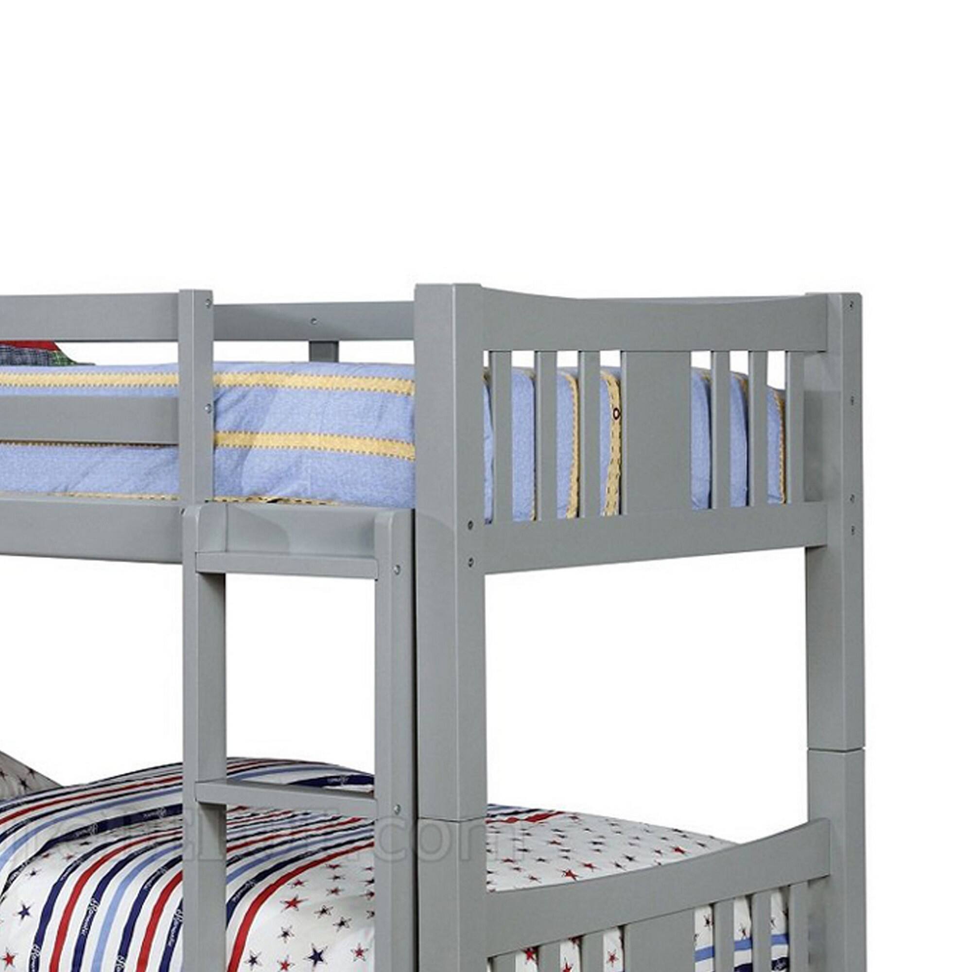 Alt View 1. Manhattan Lane - Slatted Twin Over Twin Bunk Bed with Attached Ladder, Gray - Gray.