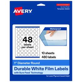 Avery - Durable Round Labels, 1" Diameter, 480 Total - White