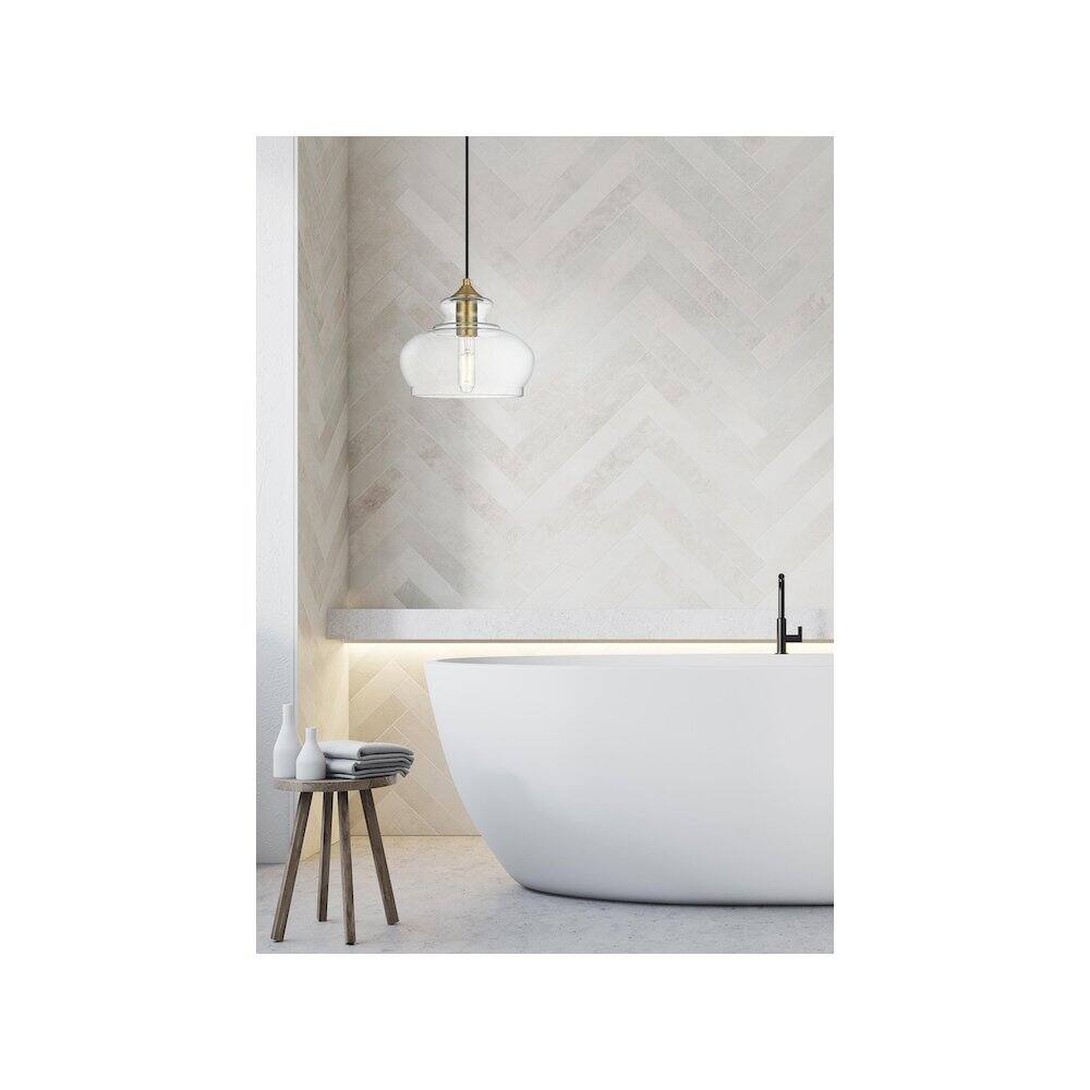 Alt View 2. Living District - Destry 9.5 Inch Pendant Clear Shade in Satin Gold - Satin Gold And Clear.