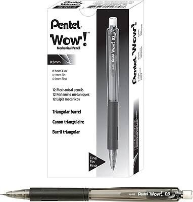 Pentel Wow!  
Mechanical Pencil  
0.5mm Fine  
0.5mm Fino  
12 Mechanical pencils  
12 Lápices mecánicos  
Triangular barrel  
Canon triangulaire  
Barrel triangular  

Pentel Wow! 0.5
