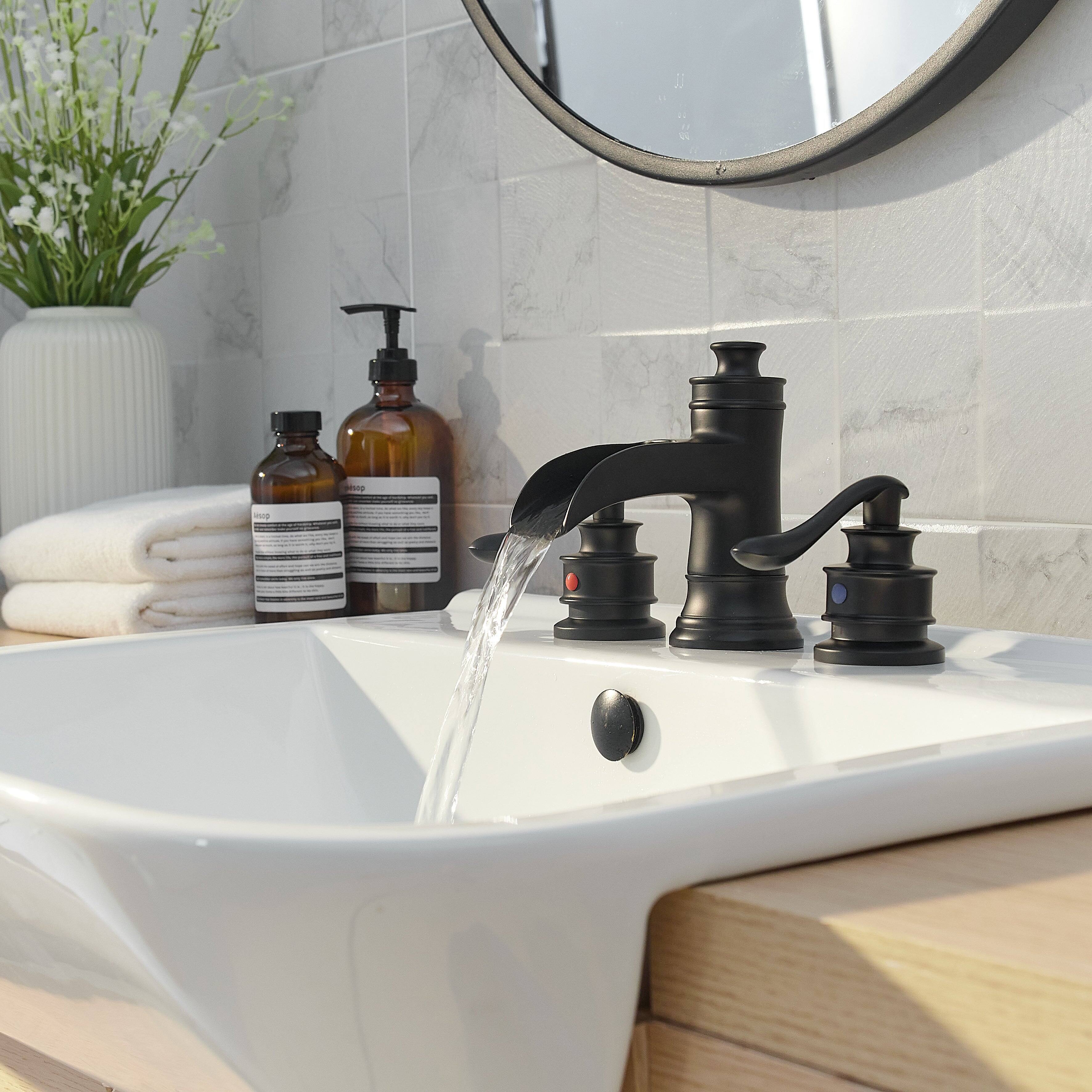 Alt View 1. Boyel Living - Waterfall 8 in. Widespread 2-Handle Bathroom Faucet with Pop-up Drain Assembly in Matte Black - Matte Black.