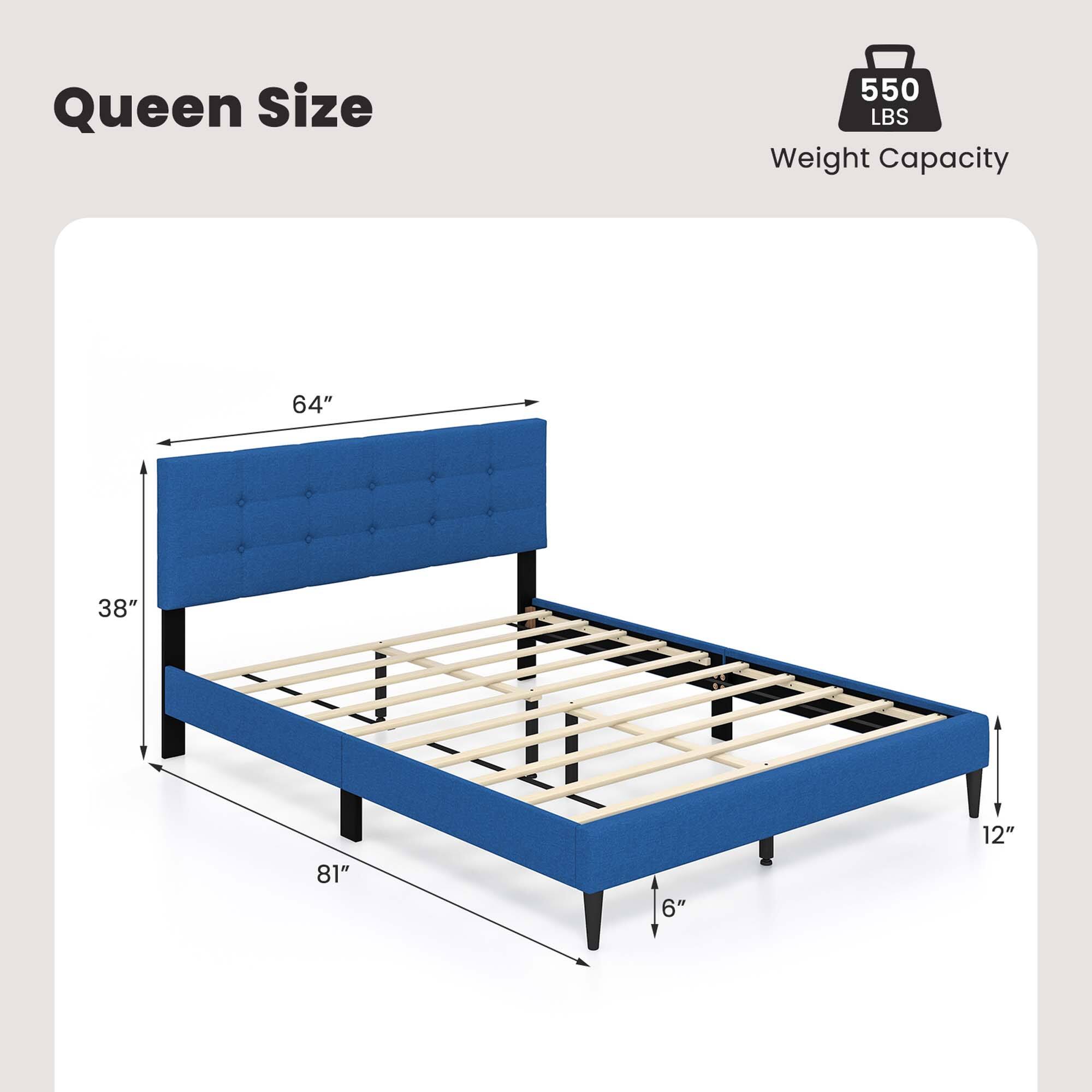 Queen Size  
550 LBS Weight Capacity  
64" x 38" x 12" x 81" x 6"