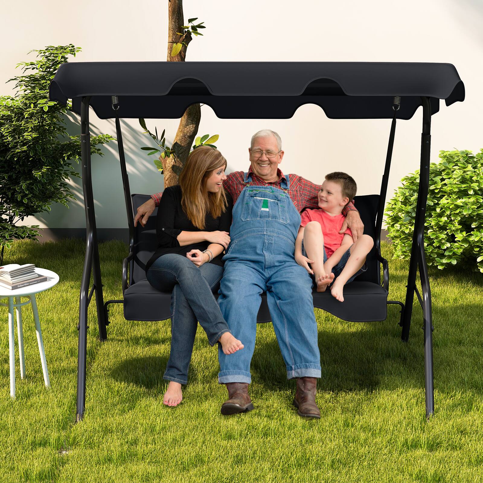 Alt View 2. Costway - Costway Patio 3 Seats Canopy Porch Swing Glider Hammock Cushioned Steel Frame Outdoor - Black.