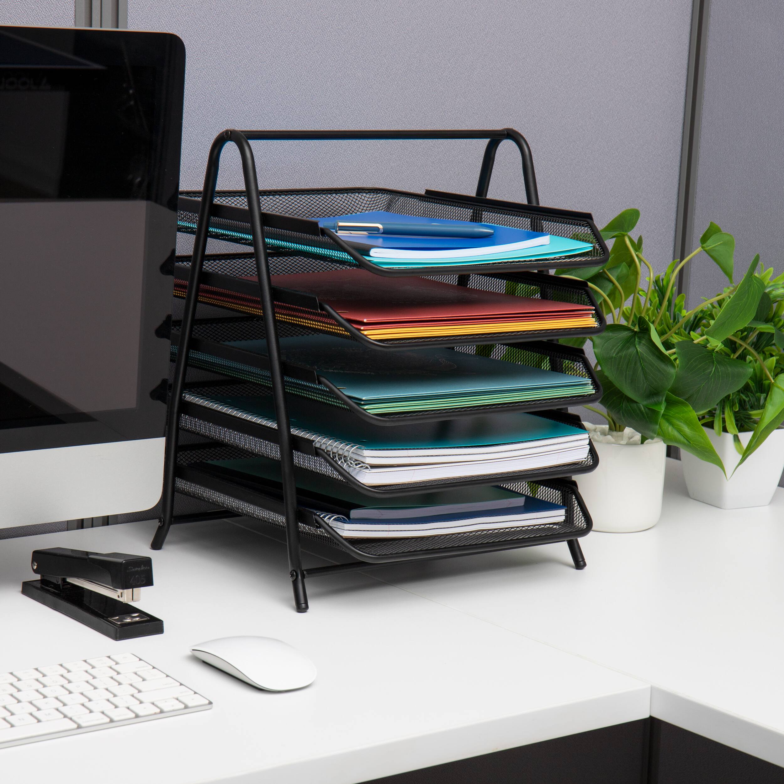 Alt View 12. Mind Reader - Mind Reader Network Collection, 5-Tier Paper Tray, File Storage, Desktop Organizer, Metal Mesh, Set of 2, Black.