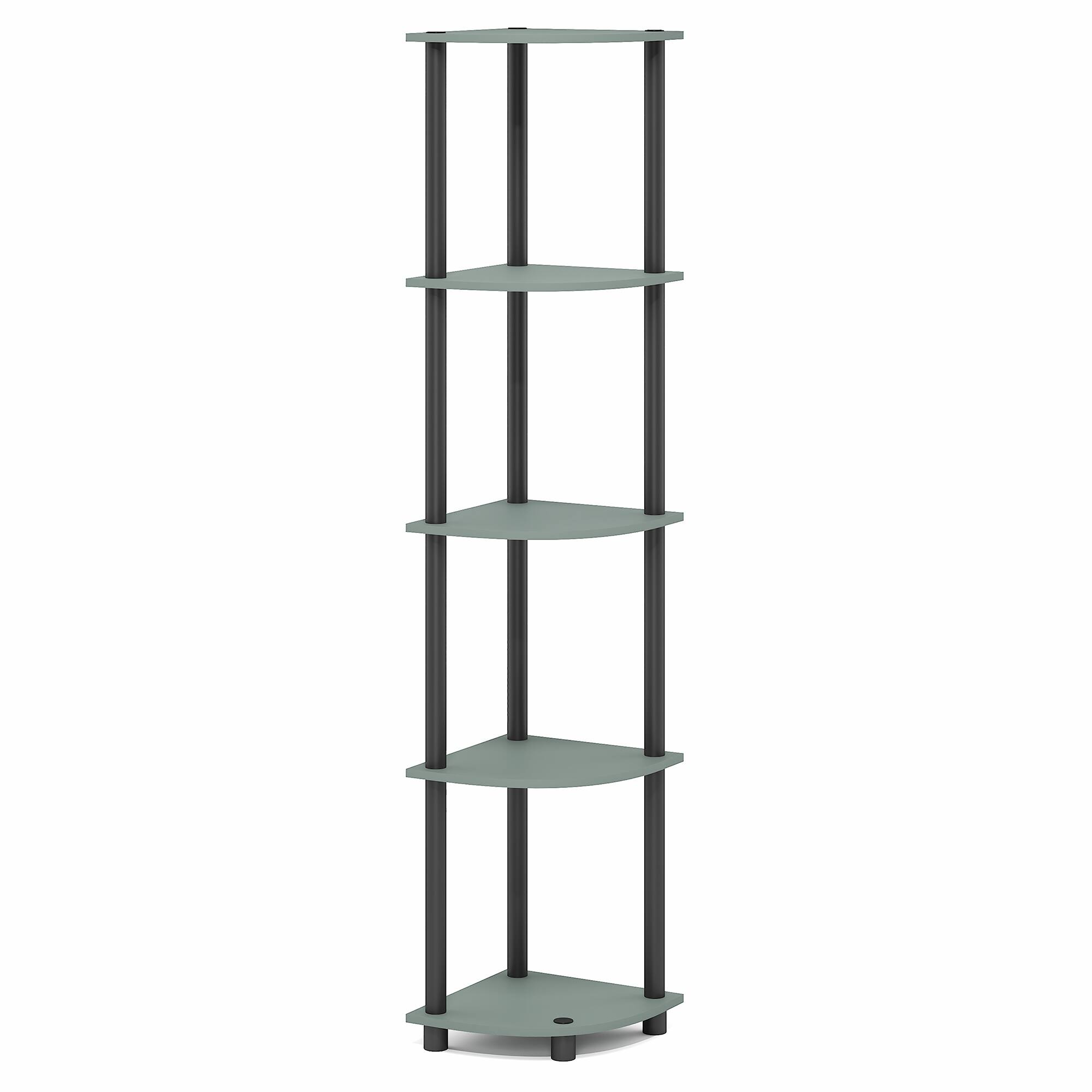 Alt View 6. Furinno - TURN-N-TUBE Corner Shelf, 5-Tier Corner Bookshelf, Open Storage Shelves, for Living Room, Home Office, Garage, Bedroom - Sage Green/Black.