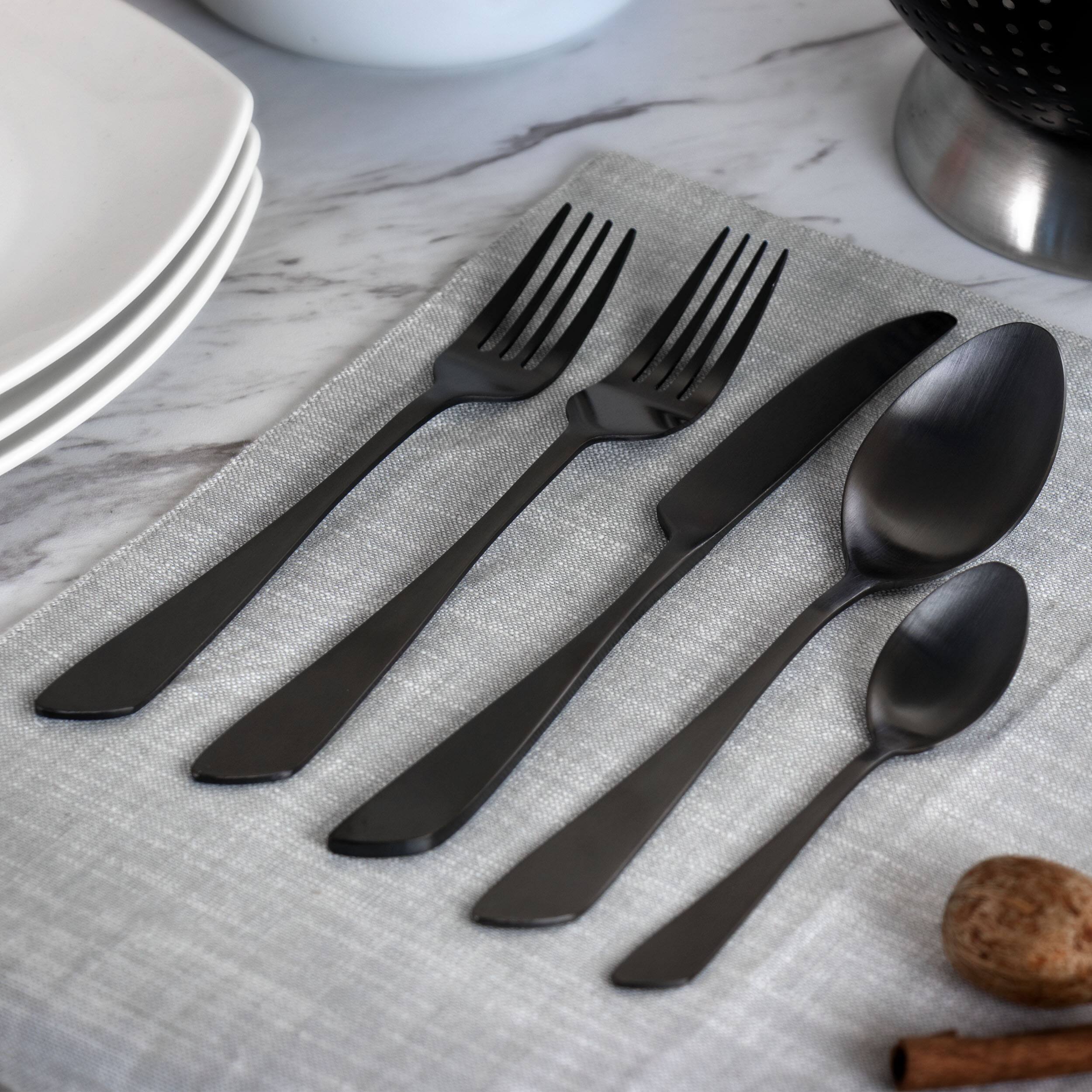 Alt View 5. MegaChef - MegaChef Gibbous 20 Piece Flatware Utensil Set, Stainless Steel Silverware Metal Service for 4 in Black - Black.