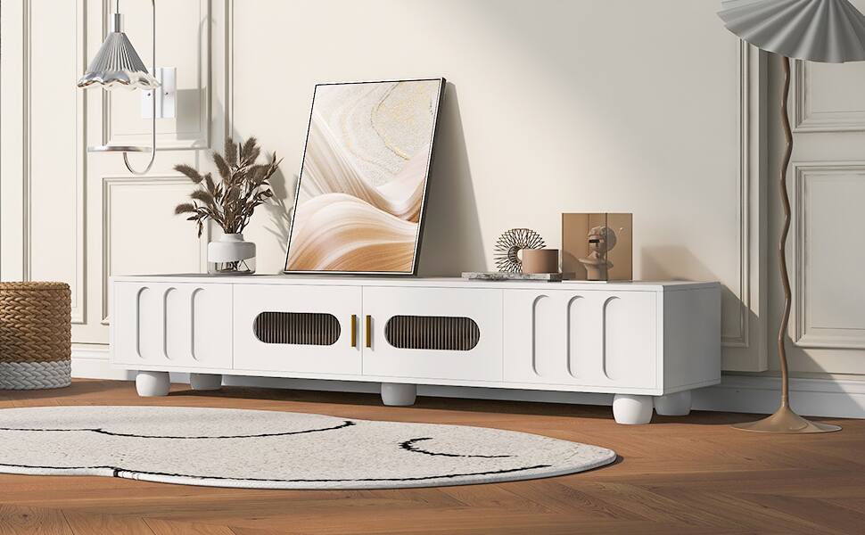 Back. APRILSOUL - Modern TV Stand for TVs up to 80 Inches Entertainment Center with Glass Door TV Storage Cabinet - White.