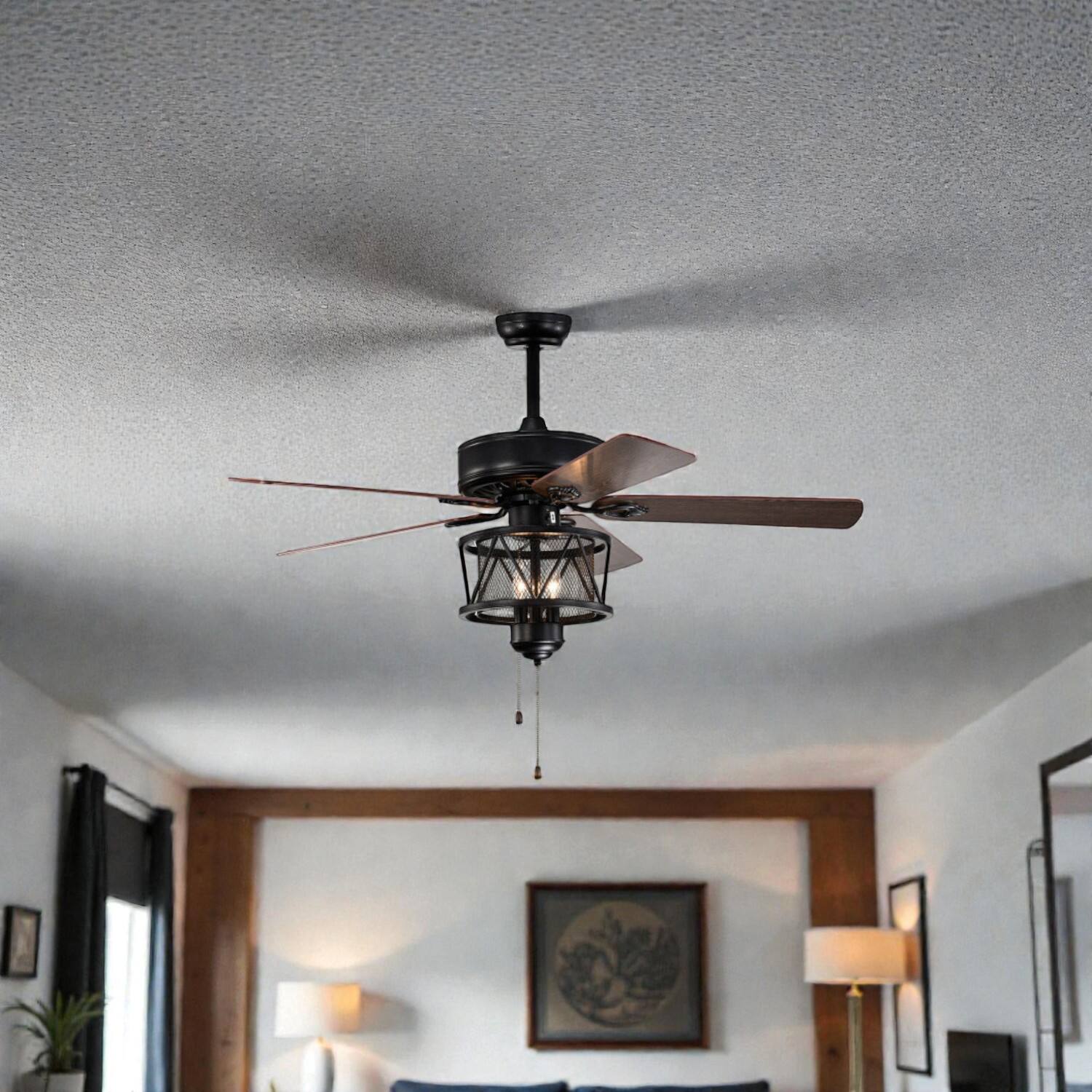 Front. BreeBe - Modern 50" Ceiling Fan with Built-In Lights and Dual-Direction Blades - Black.