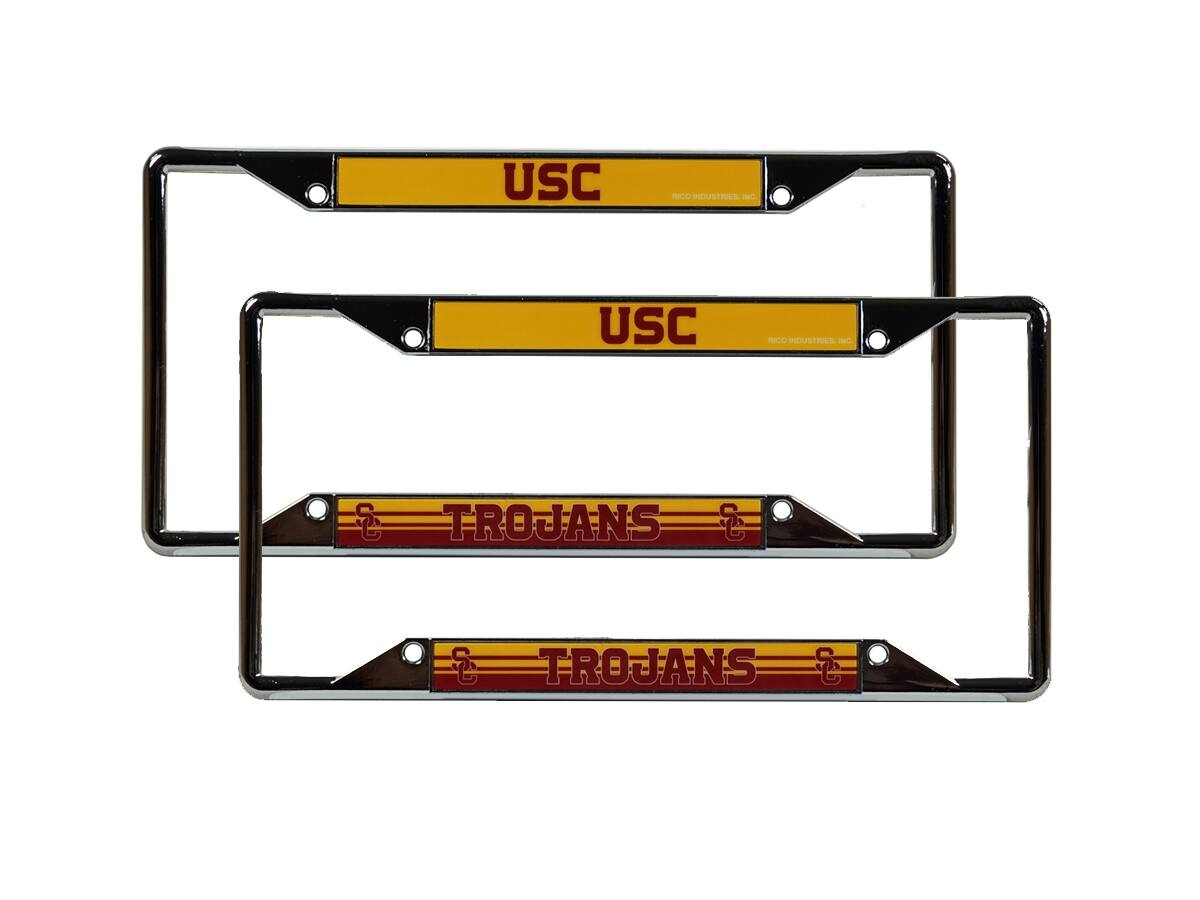 Rico Industries - Southern California USC Trojans Chrome EZ View License Plate Frame - Set of 2 Frames - Multi