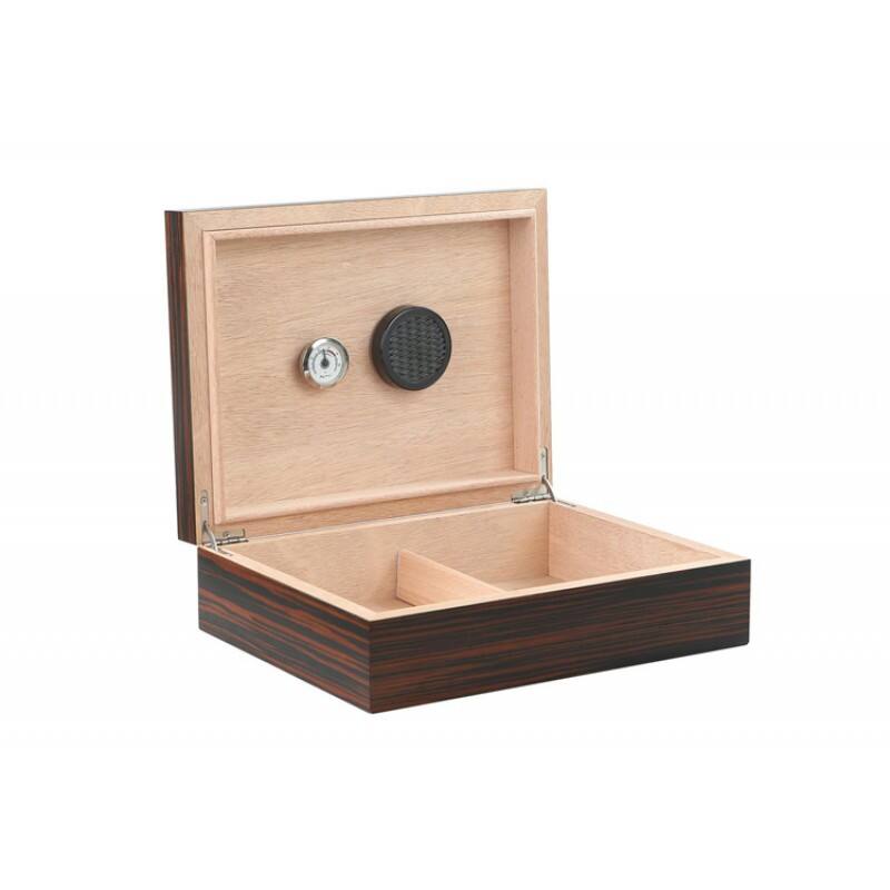 Angle. Prestige - Vizcaya Ebony Humidor - Ebony Wood Finish.