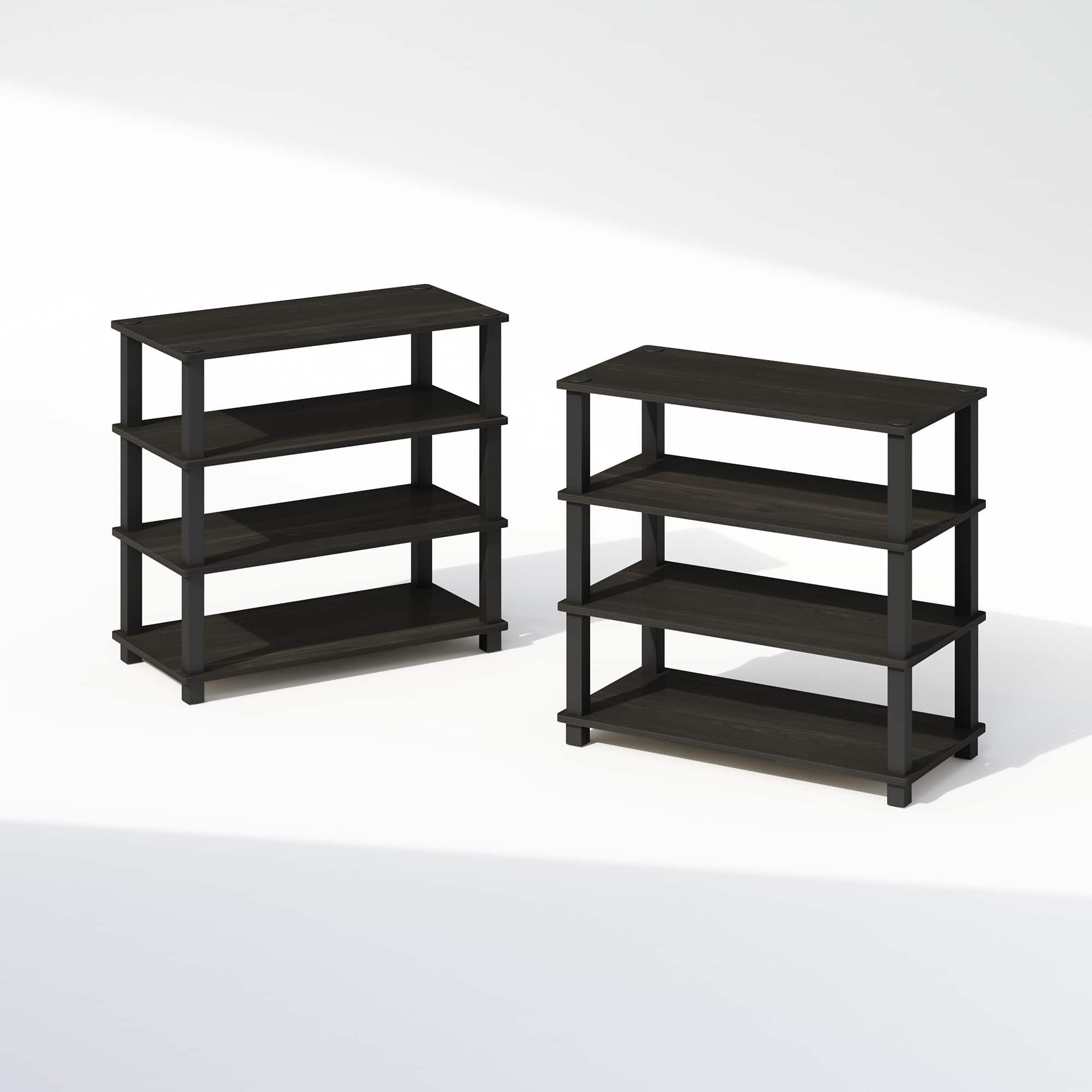 Furinno - Turn-S-Tube 4-Tier Multipurpose Standing Shelves, Espresso/Black, Set of 2 - Espresso/Black