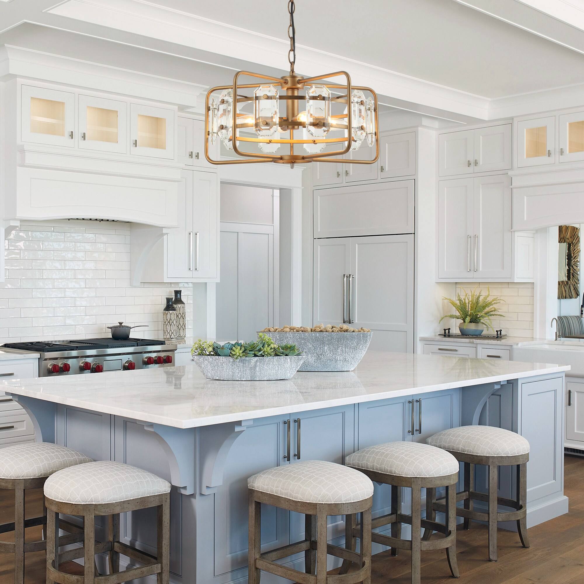 Angle. Parrot Uncle - Modern Gold Crystal 4-Light Chandelier - Gold.