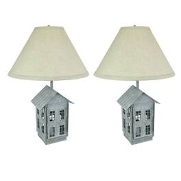 Zeckos - Set of 2 Rustic Zinc Dual Table Lamps And Accent Light Farmhouse Decor - Gray