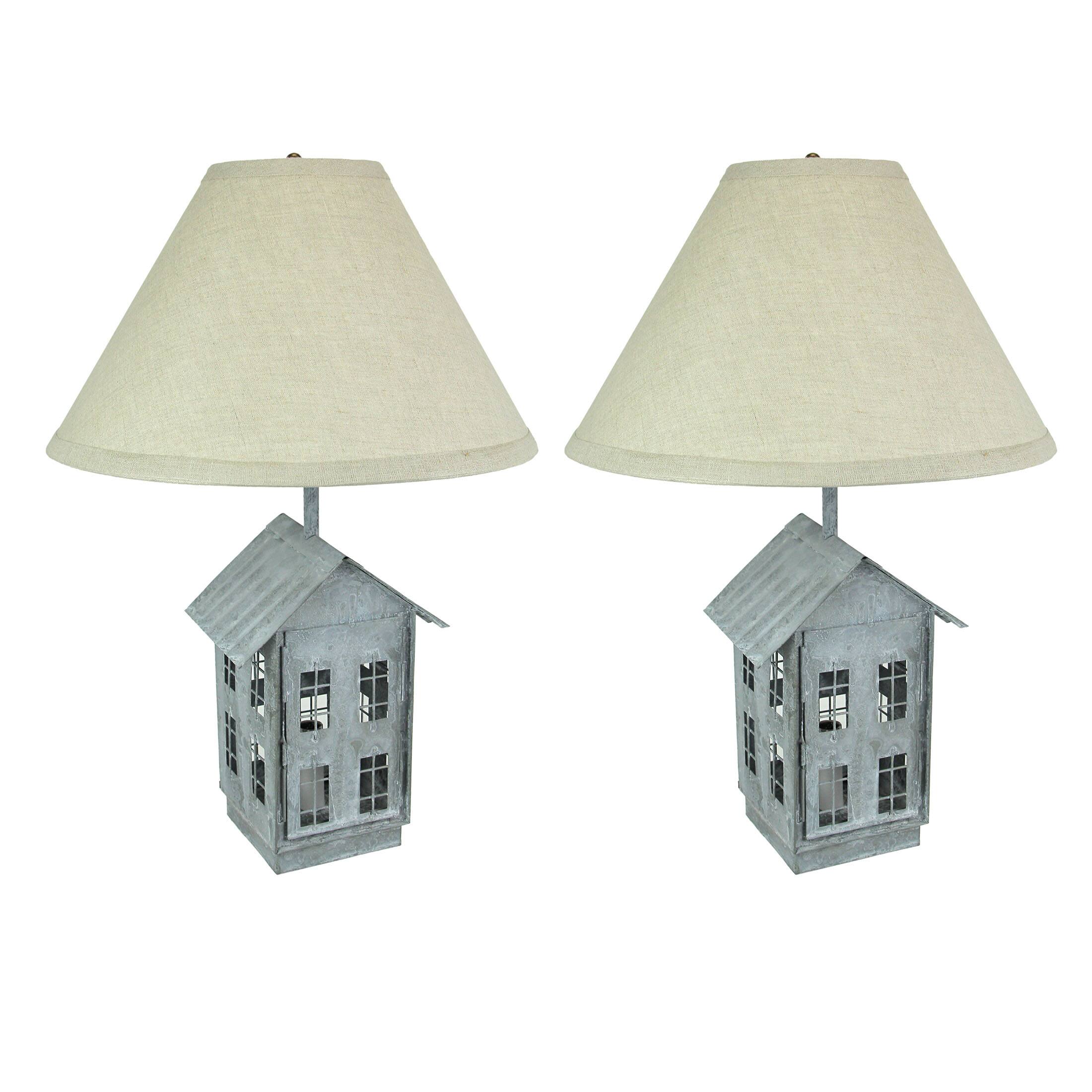 Front. Zeckos - Set of 2 Rustic Zinc Dual Table Lamps And Accent Light Farmhouse Decor - Grey.