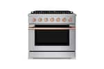 Front. Hauslane - HausPro 36 in. 6 Burners (20,000 BTU) Freestanding Dual Fuel Range - Rose Gold.