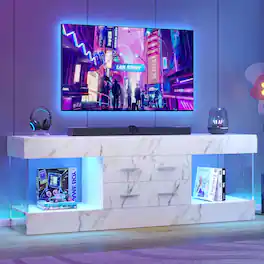 Bestier - 60" TV Stand for Most TVs up to 65" with Integrated LED Lighting and 2 Drawers - White Glossy Marble