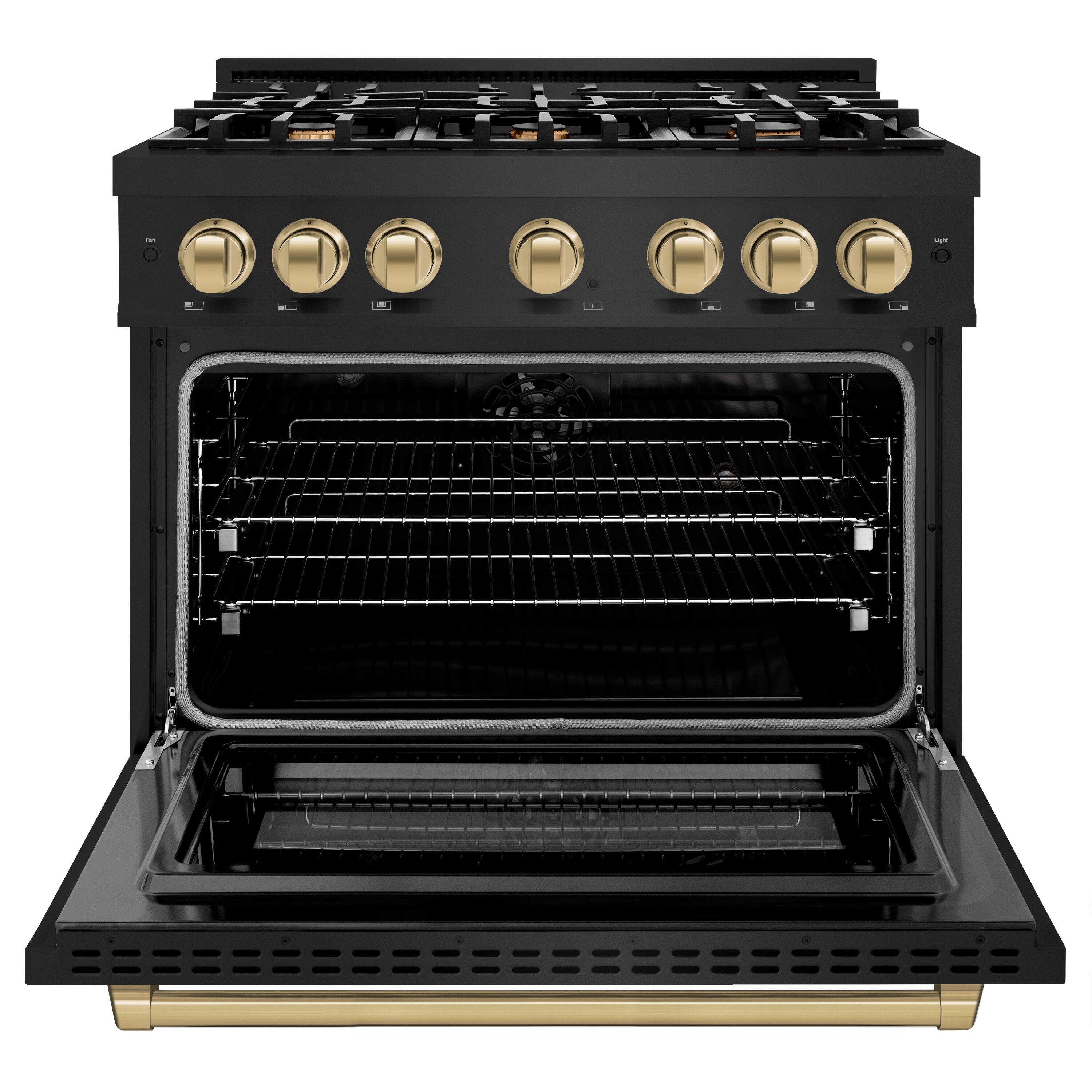 Left. ZLINE - ZLINE Autograph 36" Select Dual Fuel Black Stainless Range w/ Bronze Accents (HDRBZ-36-CB) - Black.