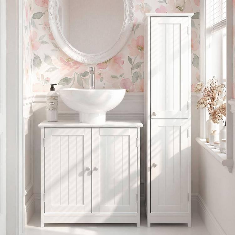 Alt View 1. PULUZ - Pedestal Sink Storage Cabinet, Bathroom Sink Cabinet with U-Shape Cut-Out and Adjustable Shelf - White.