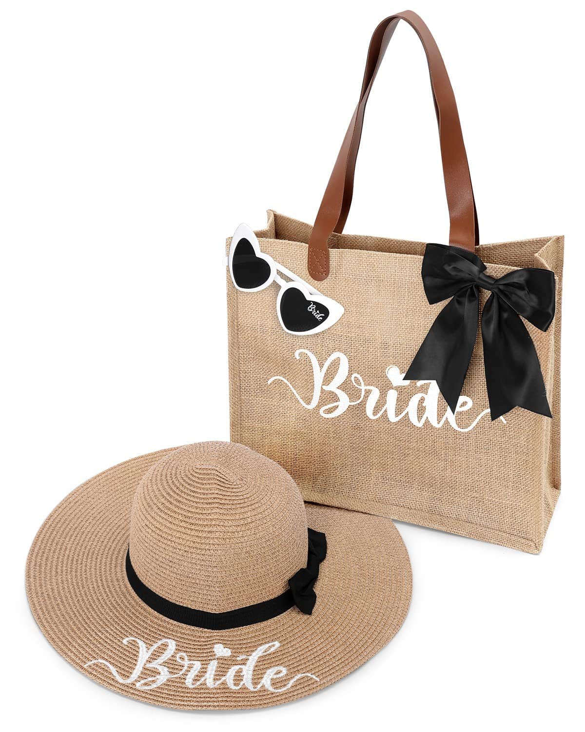 DORLUKFU – Wifey Tote Bag Sun Hat Glasses Set -To-Be Shower Gift Honeymoon Jute Bag Kit – Bride DORLUKFU – Wifey Tote Bag Sun Hat Glasses Set -To-Be Shower Gift Honeymoon Jute Bag Kit – Bride