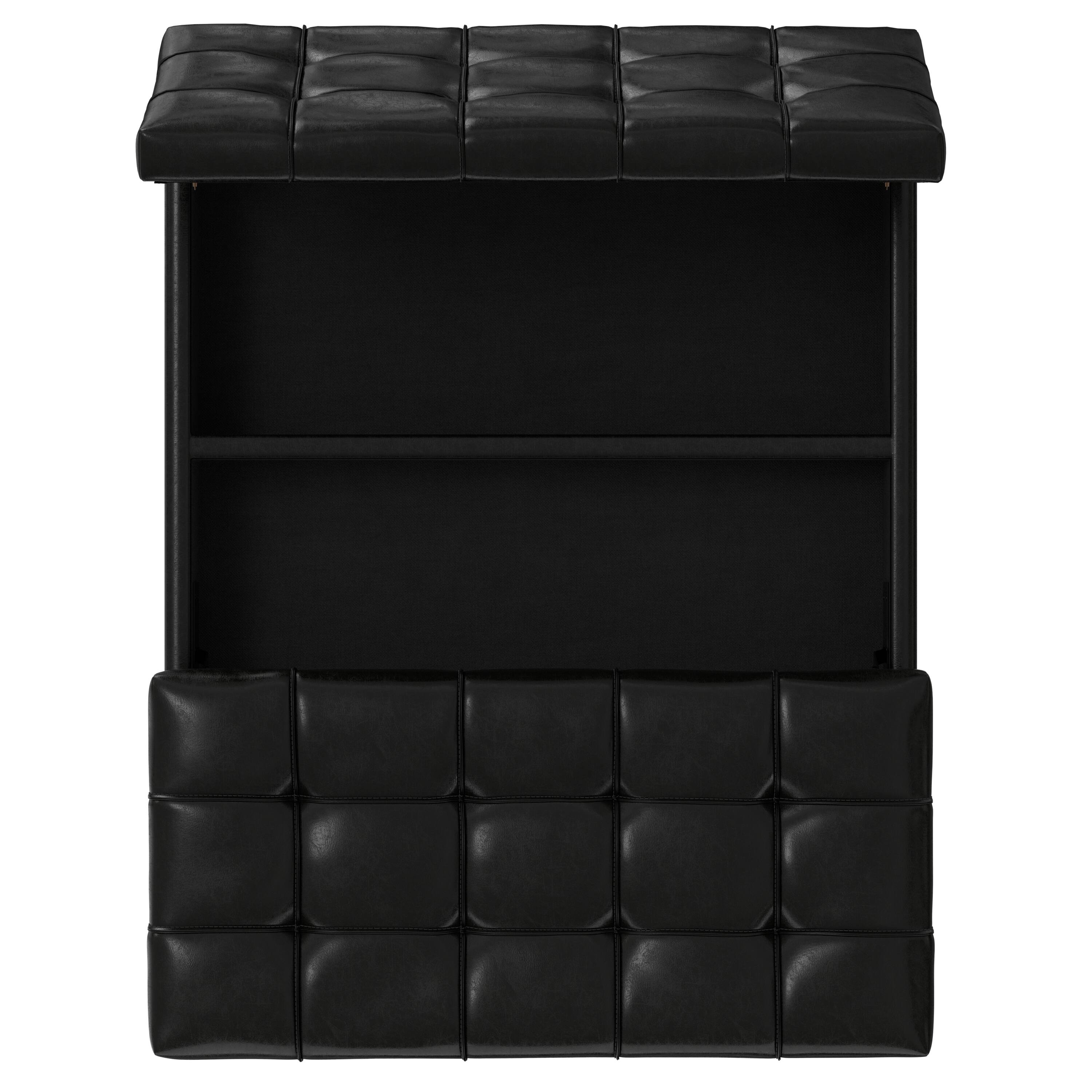 Alt View 4. Simpli Home - Mariah 36 inch Contemporary Rectangle Lift Top Table Storage Ottoman in Midnight Black PU Black faux leather, Assembled - Midnight Black.