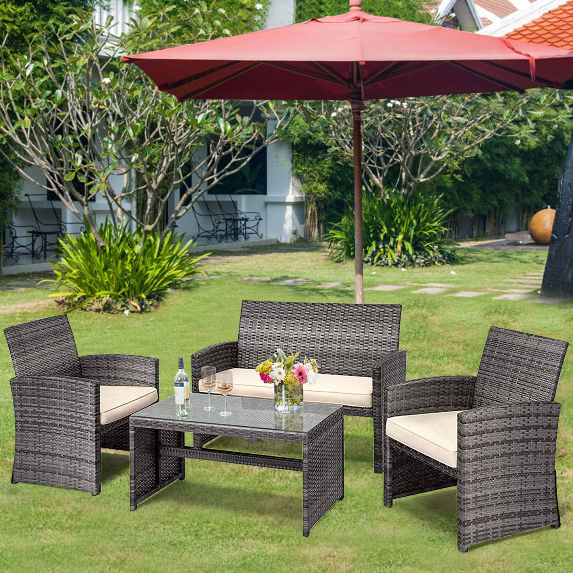 Alt View 3. Gymax - Gymax 8PCS Patio Outdoor Rattan Furniture Set w/ Cushioned Chair Loveseat Table - Mix Grey.