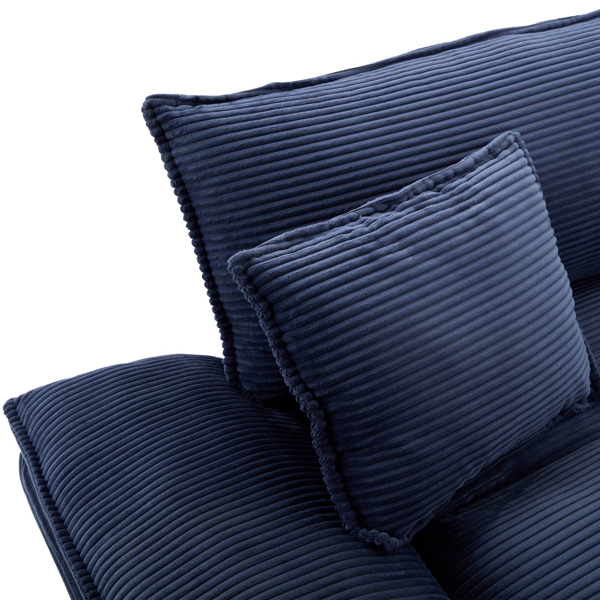 Alt View 7. Tiramisubest - Corduroy Couch Loveseat Sofa with Pillows,Comfy Upholstered Deep Seat Sofa for Bedroom,Living Room,Office-Blue - Blue.