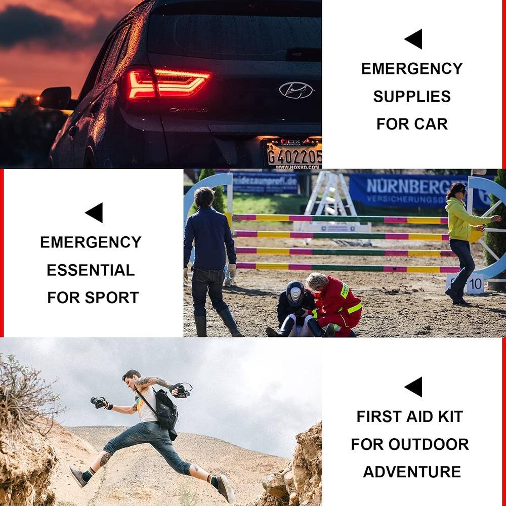 EMERGENCY SUPPLIES FOR CAR  
EMERGENCY ESSENTIAL FOR SPORT  
FIRST AID KIT FOR OUTDOOR ADVENTURE