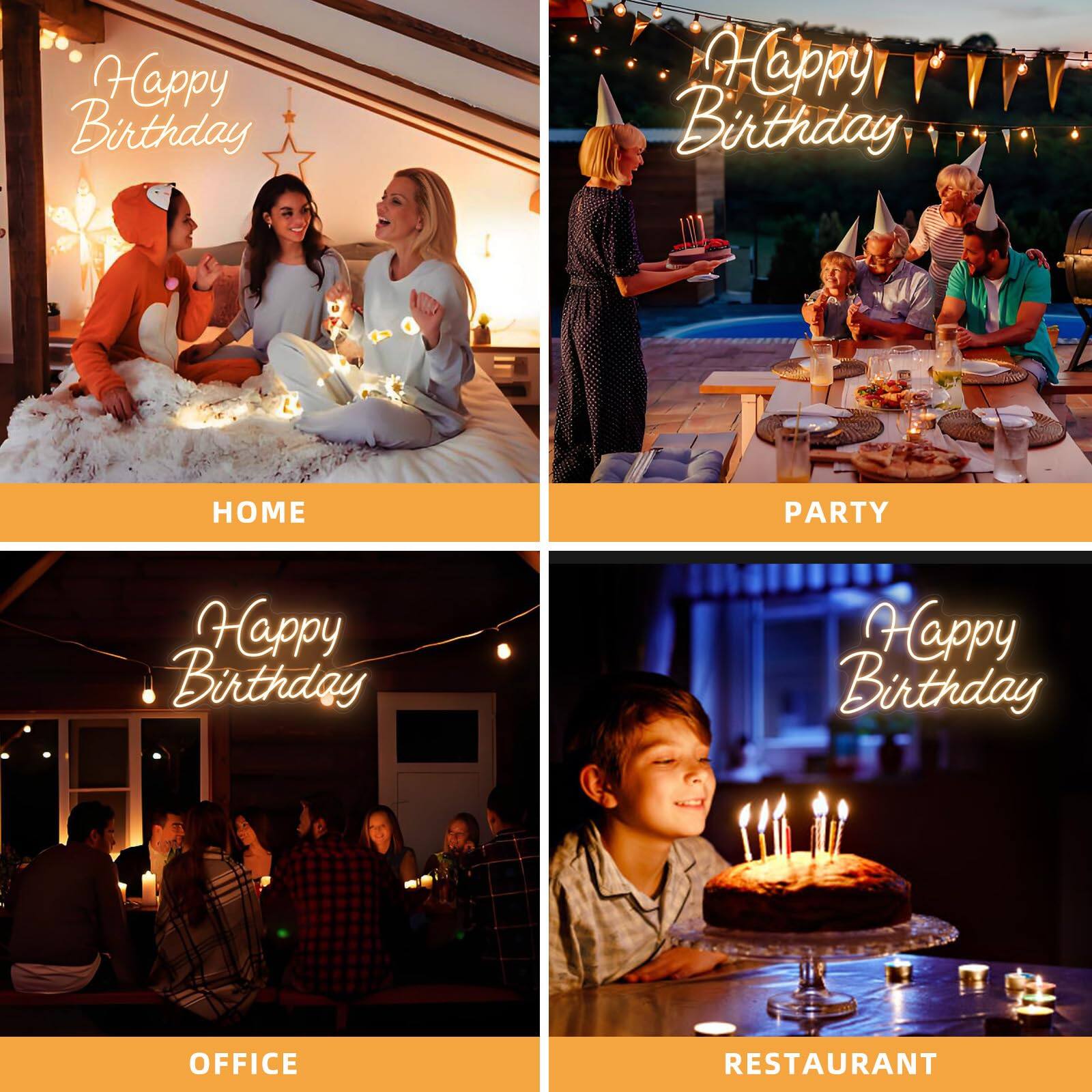 Happy Birthday  
HOME

Happy Birthday  
PARTY

Happy Birthday  
OFFICE

Happy Birthday  
RESTAURANT